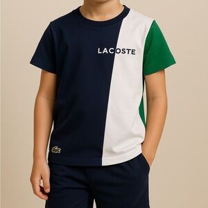Lacoste Kids' Tri-Color Tee - Dark Blue, White, Green
